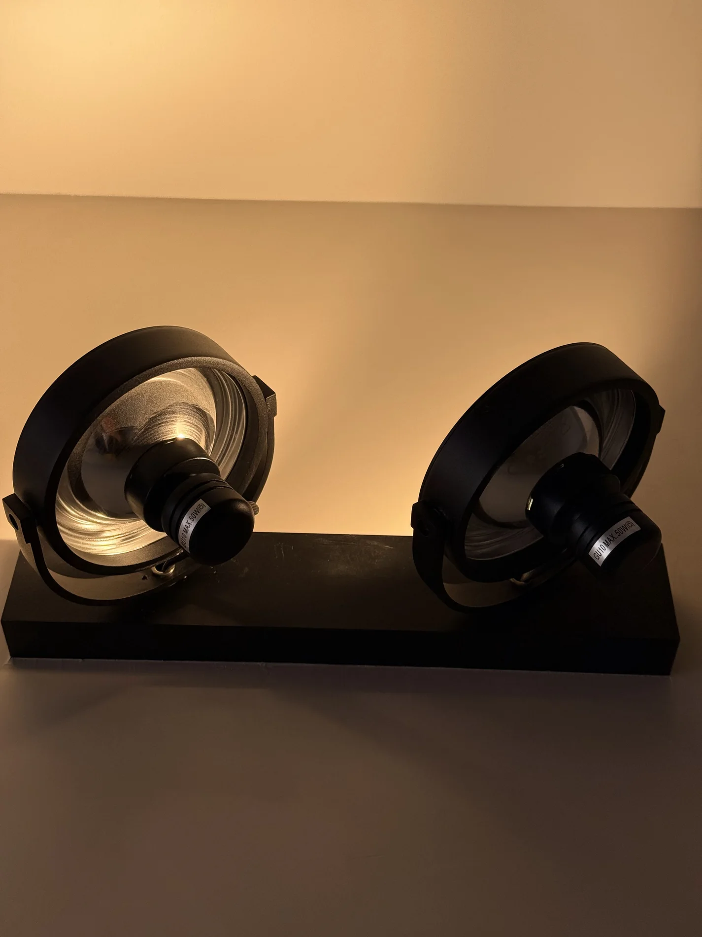 Foco doble orientable en negro con luz cálida